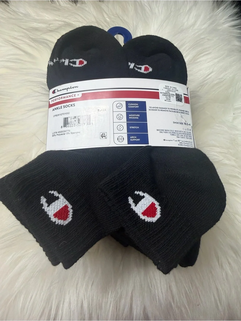 Champion Kids Black Ankle Cushion Socks with White & Red Logo - 10 Pack